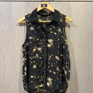 Papaya Y2K Black Gold Celestial Starburst Sheer Studded Sleeveless Blouse M